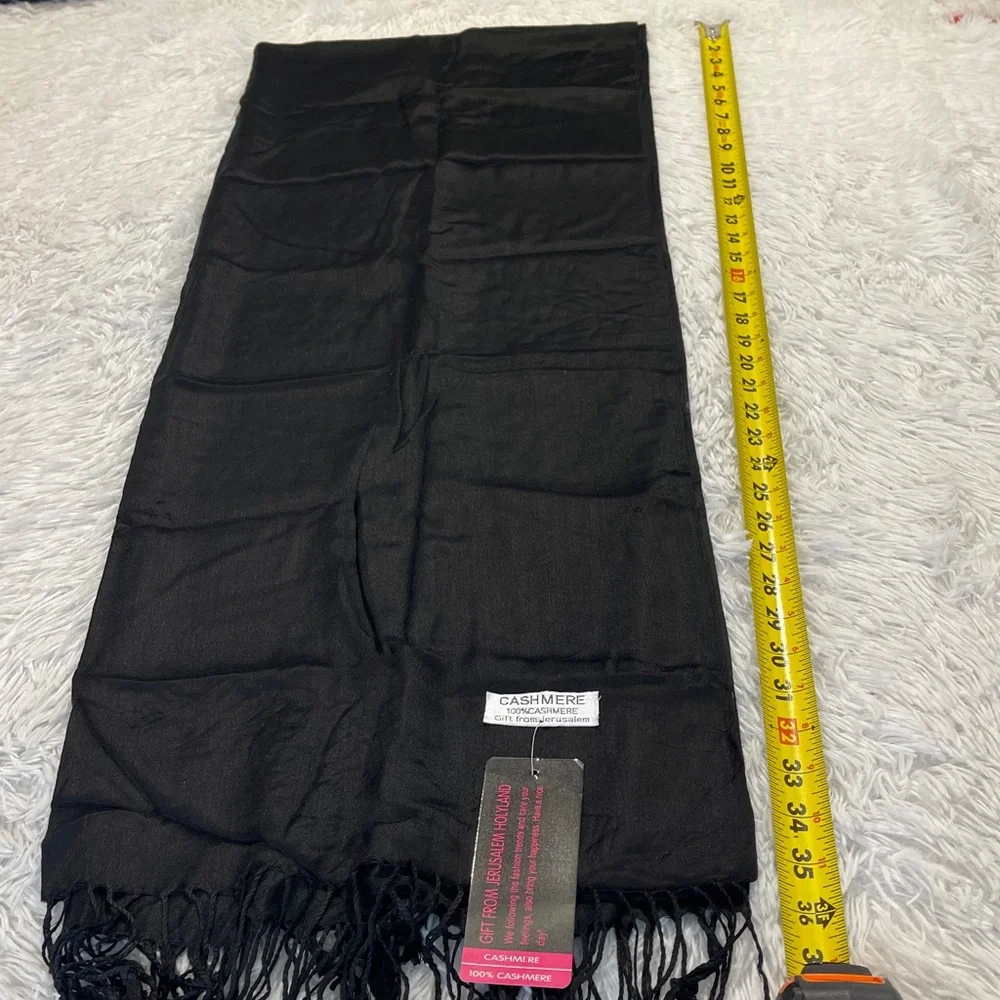 I LOVE JERUSALEM Black Scarf 28 inches WIDE 6 FOOT LONG. 💯 CASHMERE NWT